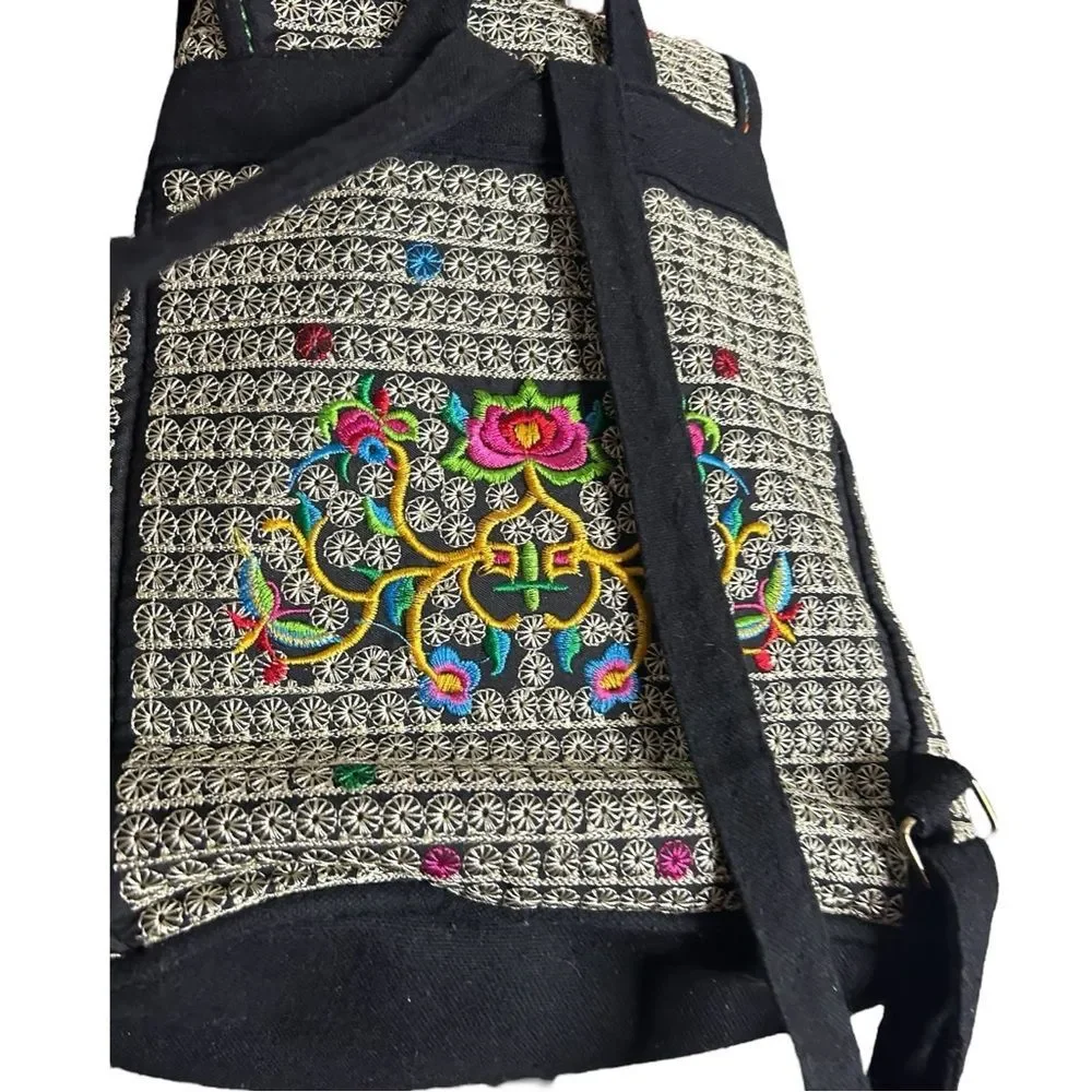 Boho Floral Embroidered Backpack